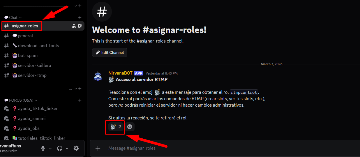 Asignar rol RTMP en Discord
