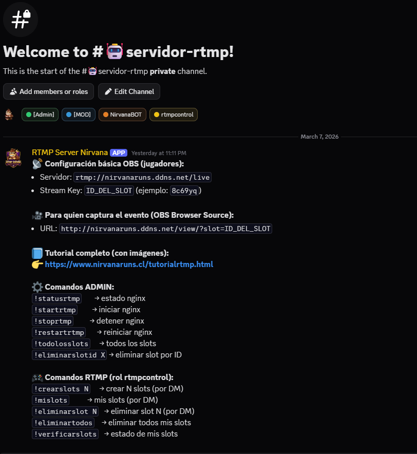 Canal servidor-rtmp en Discord