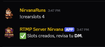 Ejemplo comando !crearslots