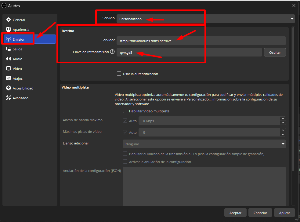 Configuración de emisión personalizada